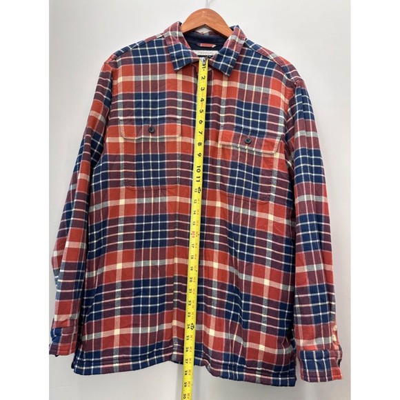 LL Bean Fleece Lined Flannel Shirt Jacket Men's Medium Shacket Navy Plaid - Picture 13 of 13